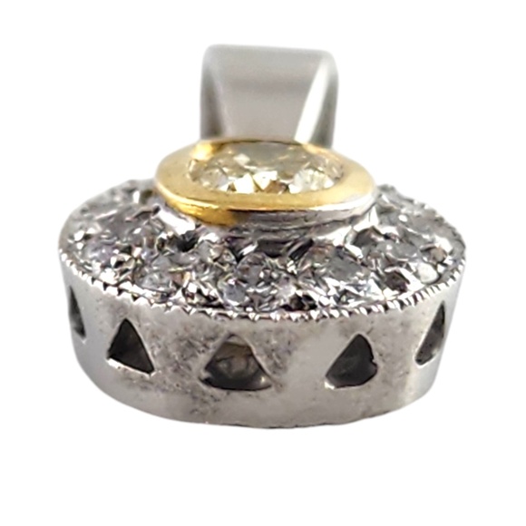 18K White & Yellow Gold Yellow White Diamond Halo Drop Pendant #19038 - Picture 2 of 9